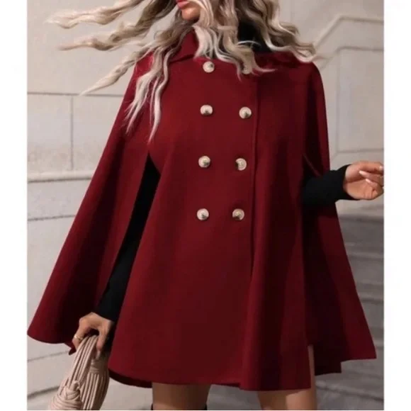 Classic Button Up Double Breasted Cape Jacket - Picture 12 of 16